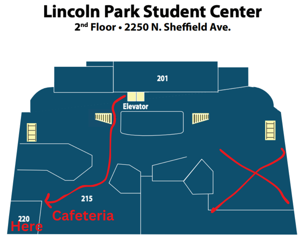2rd Floor map with the location of Room 220 highlighted