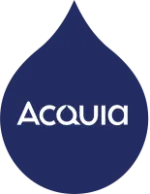 Acquia in white text surrounded by a navy drop icon